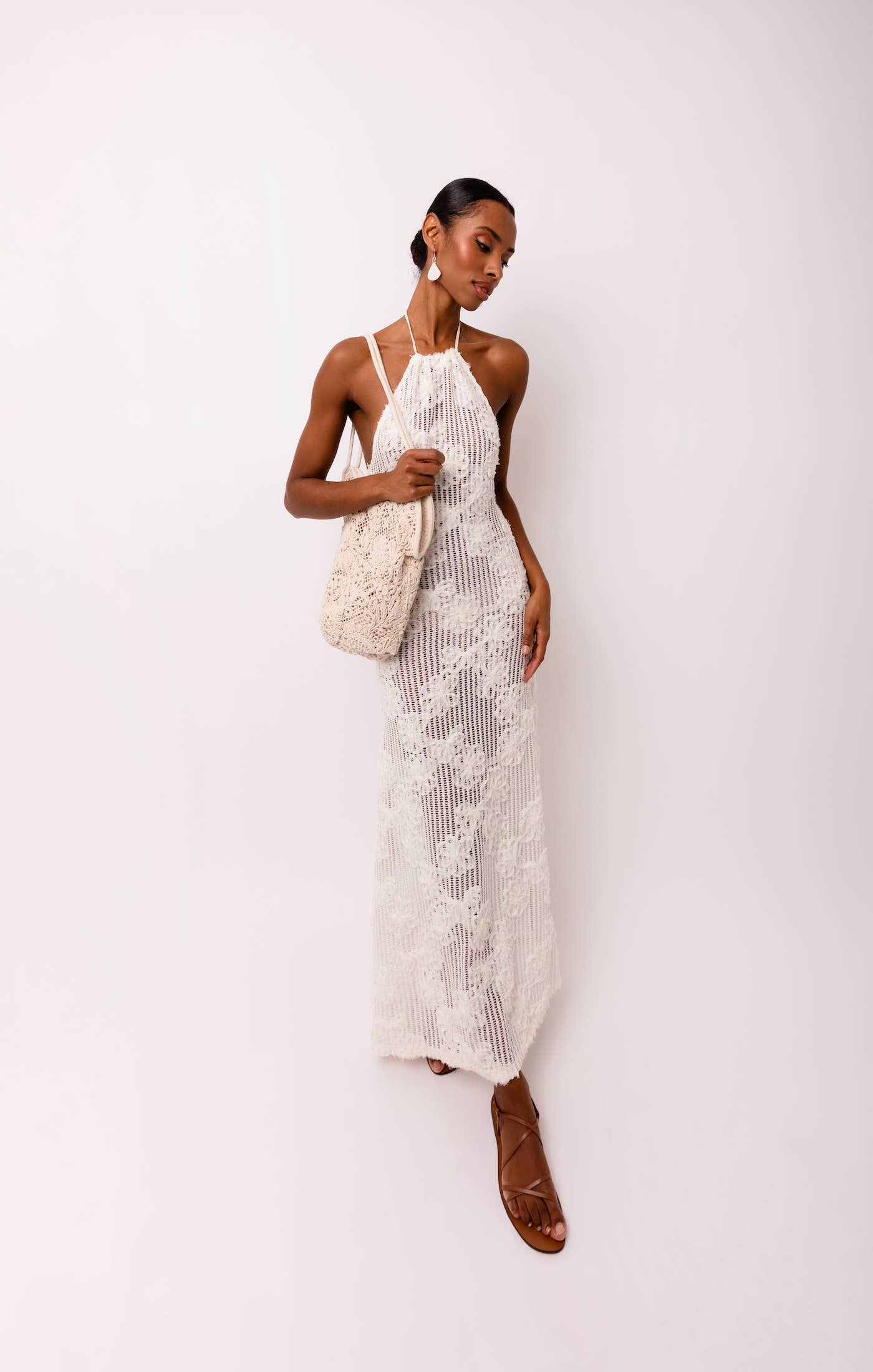 Cici Crochet Floral Printed Halter Neck Maxi Dress