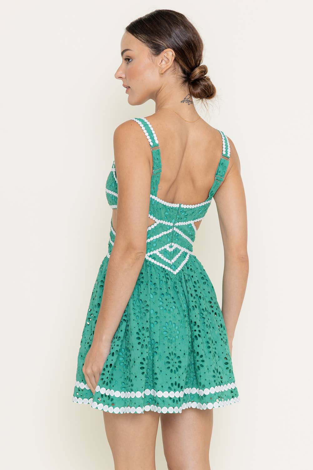 Resort Eyelet Trim Mini Dress