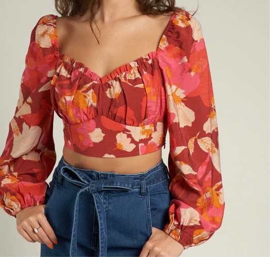 Floral Long Sleeve Crop Top