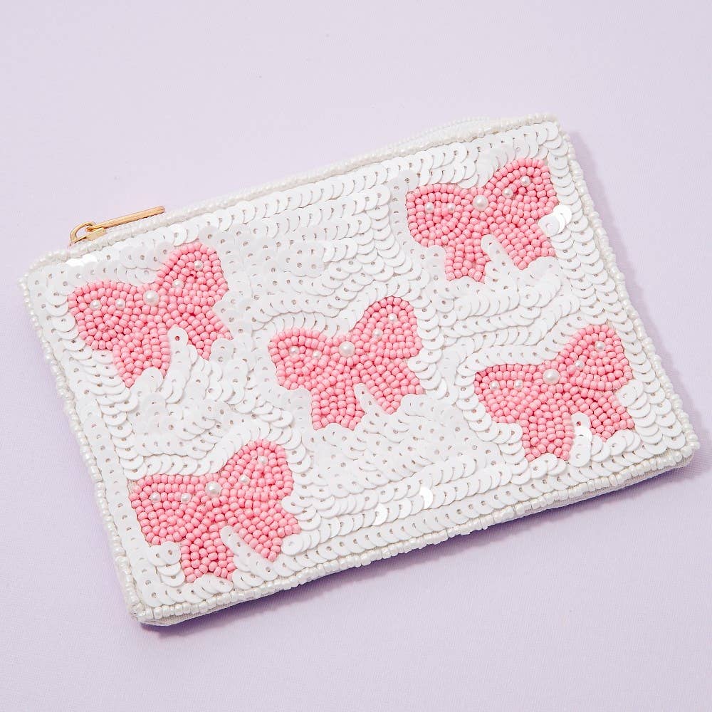 Pink Pearl Bow Beaded Coin Purse