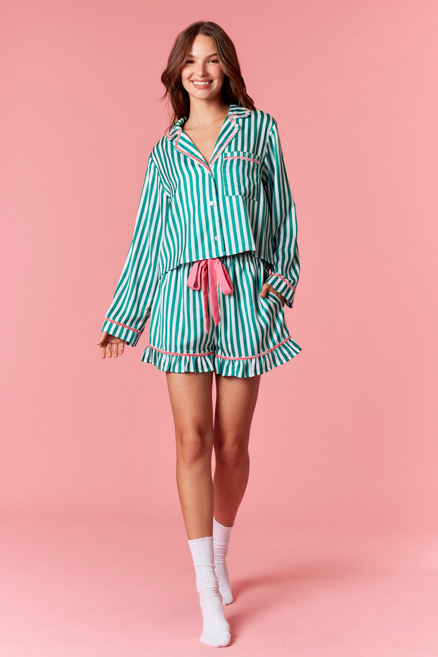 Merry & Bright Green Striped Pajama Set