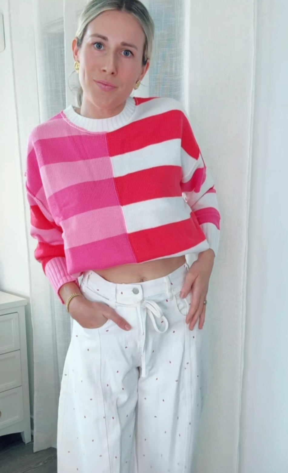 Striped Red & Pink Long Sleeve Sweater