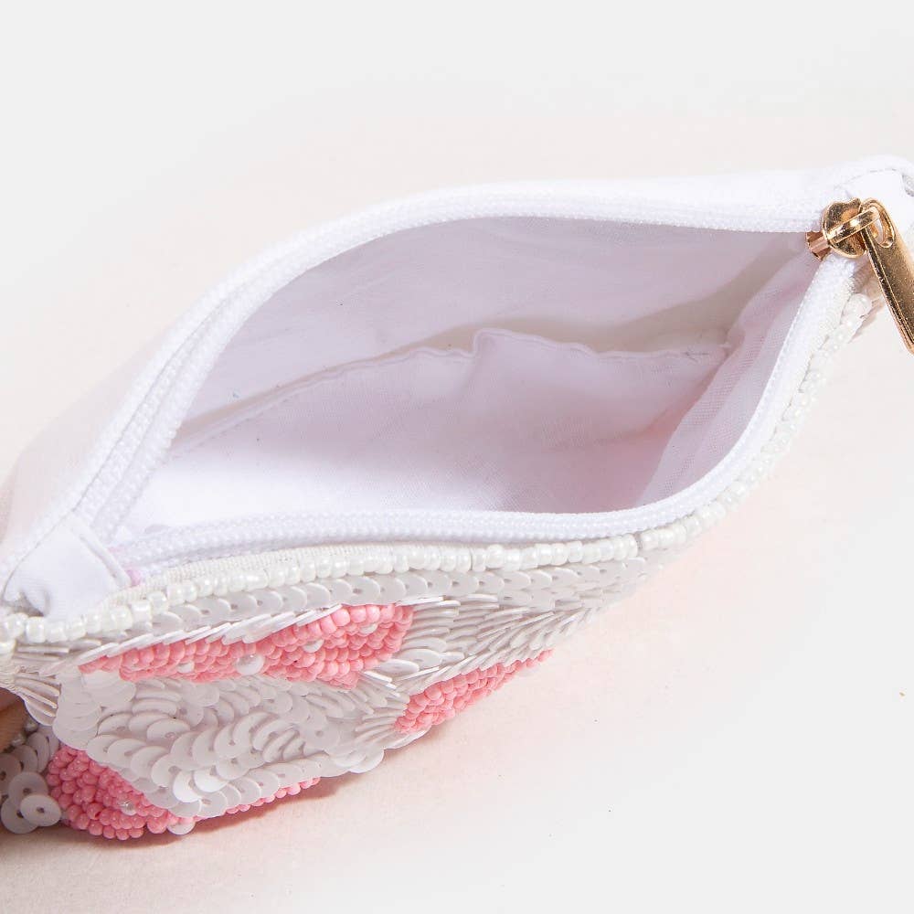 Pink Pearl Bow Beaded Coin Purse