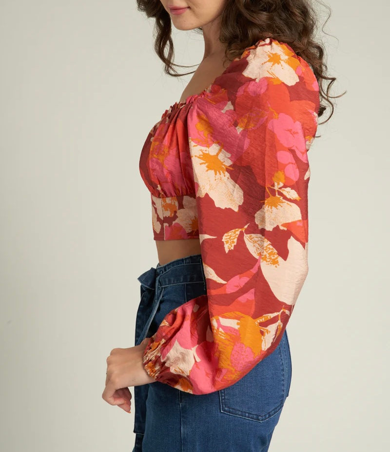 Floral Long Sleeve Crop Top
