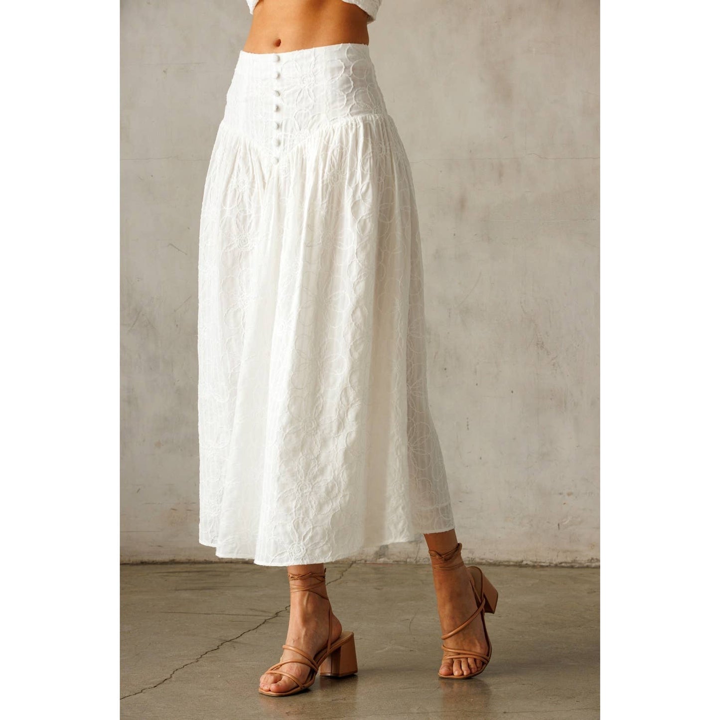 White Floral Midi Skirt