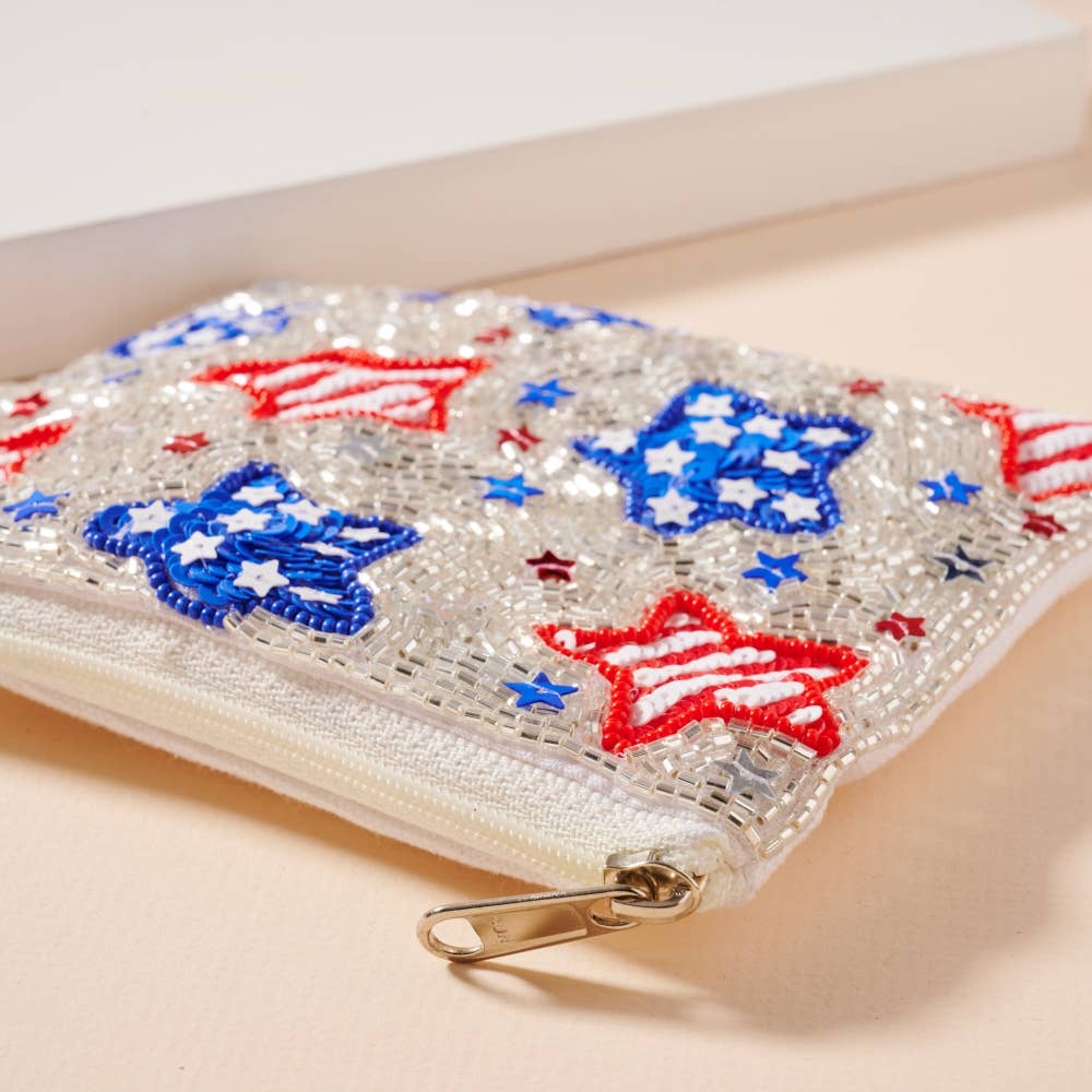 USA Stars Seed Beaded Coin Pouch