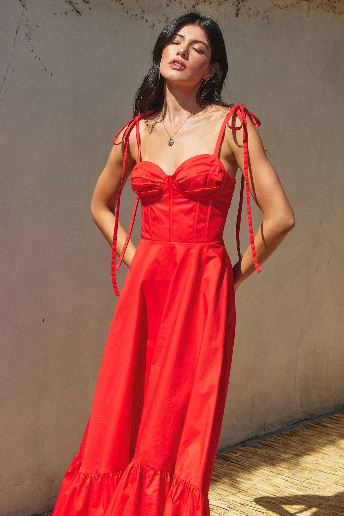 Cotton Poplin Ruched Detail Maxi Dress