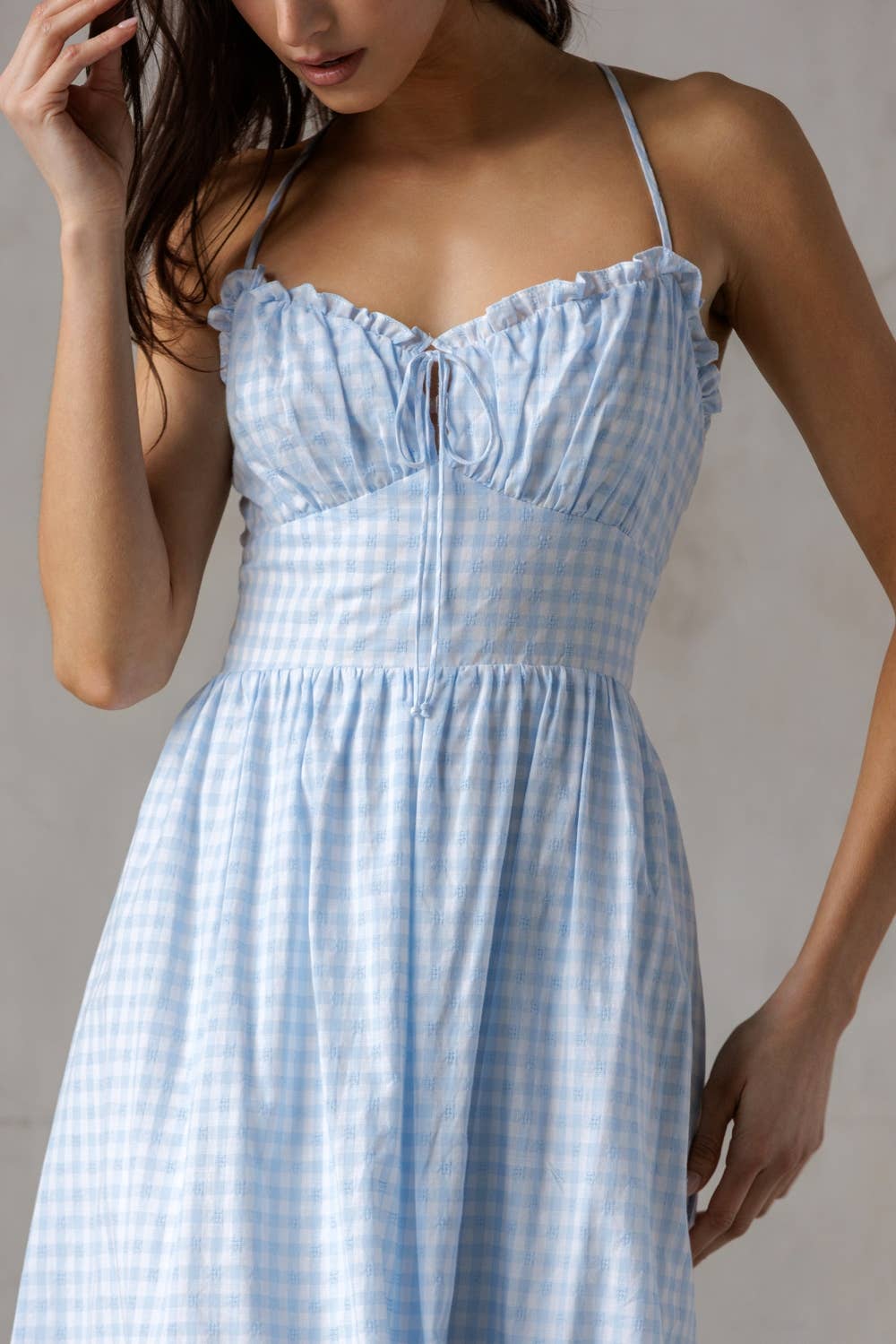 Blue & White Gingham Midi Dress