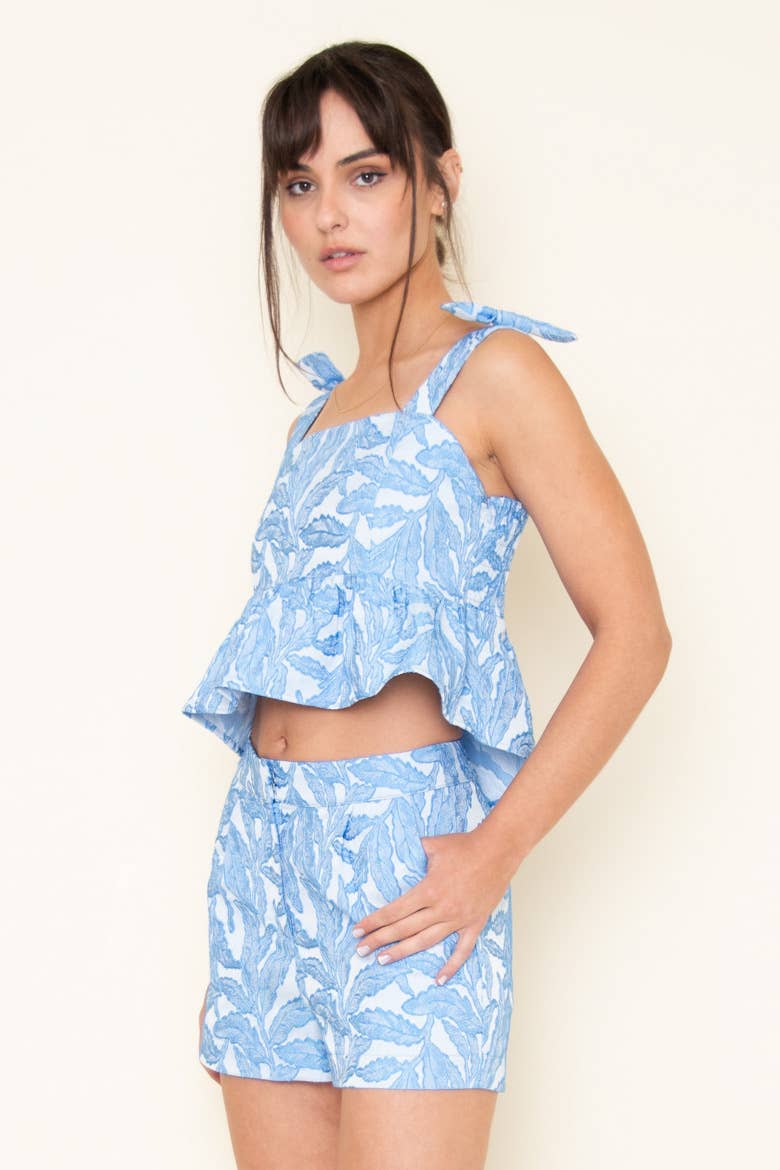 Floral Jacquard Shoulder Bow Top
