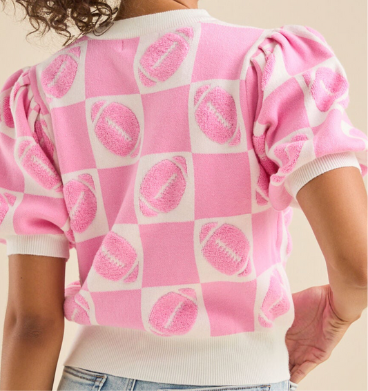 Game Time Short Sleeve Checkered Sweater