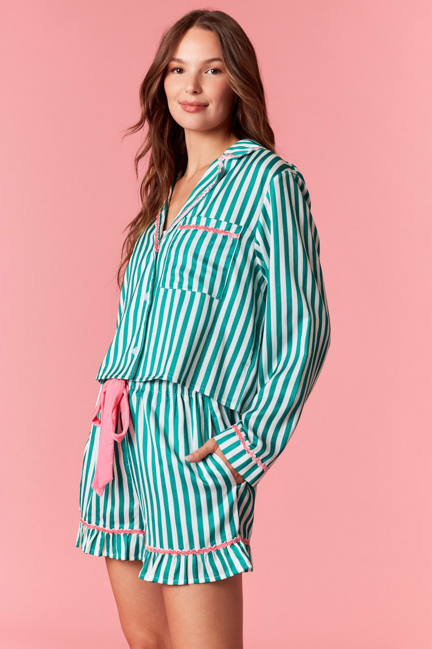 Merry & Bright Green Striped Pajama Set
