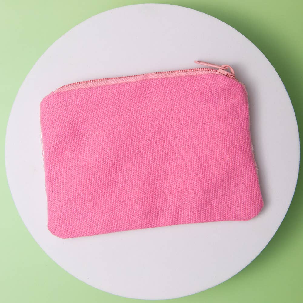 Christmas Pink Candy Cane Beaded Coin Bag