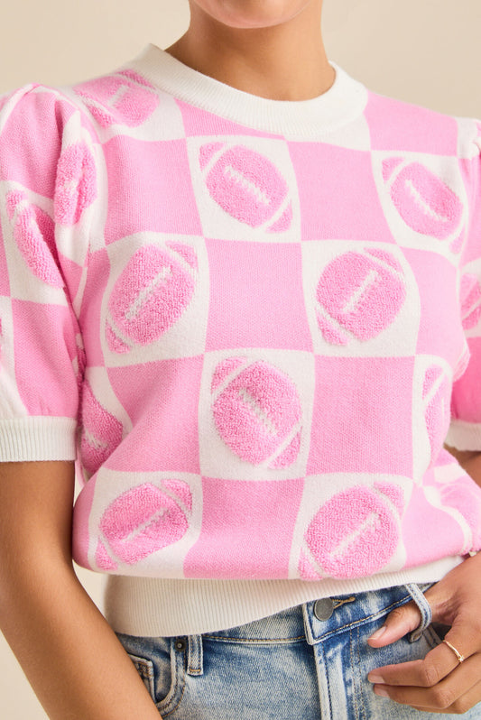 Game Time Short Sleeve Checkered Sweater