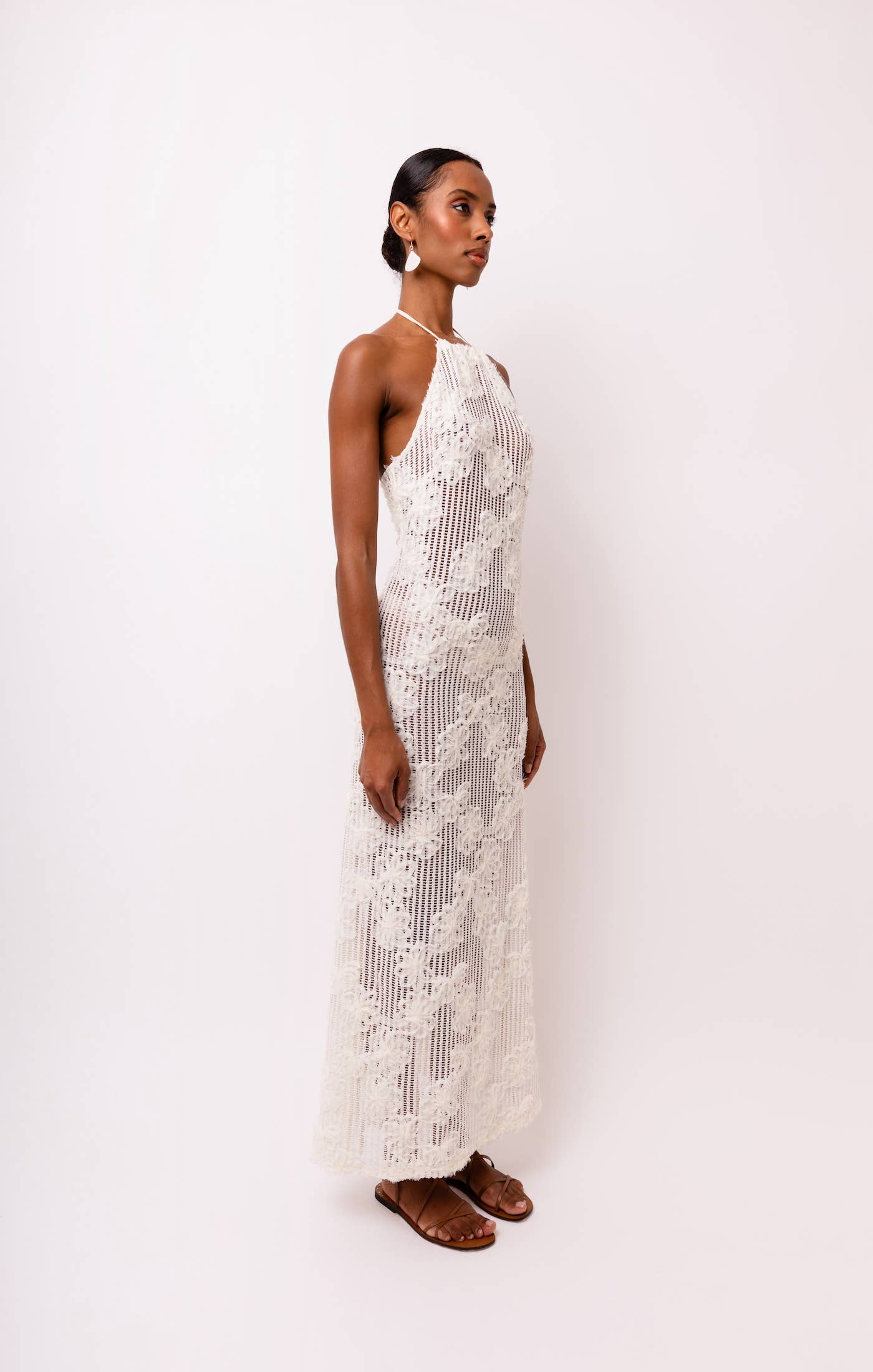 Cici Crochet Floral Printed Halter Neck Maxi Dress