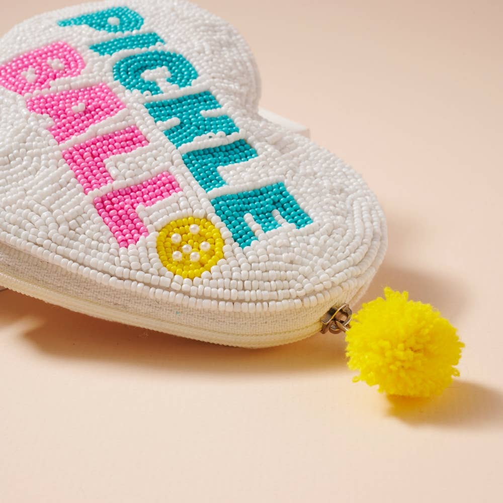 Heart Shaped Pickle Ball Beaded Coin Pouch