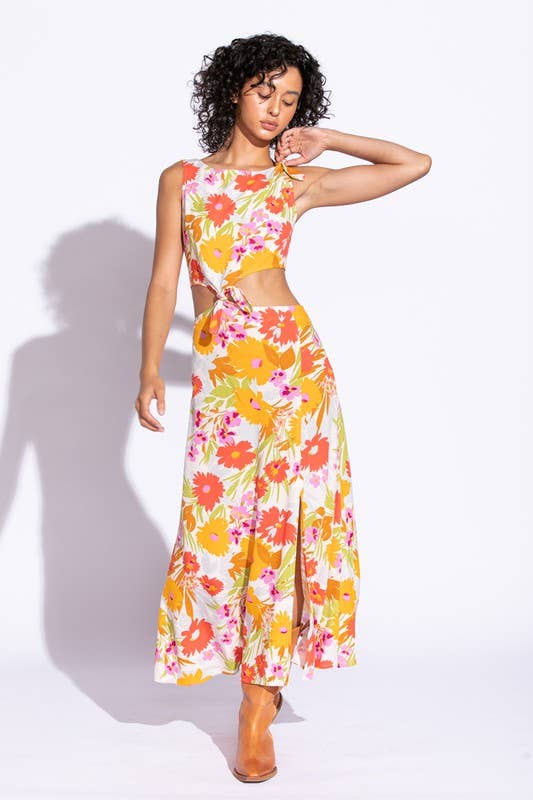Floral Knotted Waist Maxi Dress