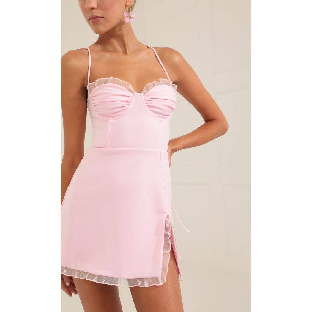 Corset Ruffle Dress in Pink