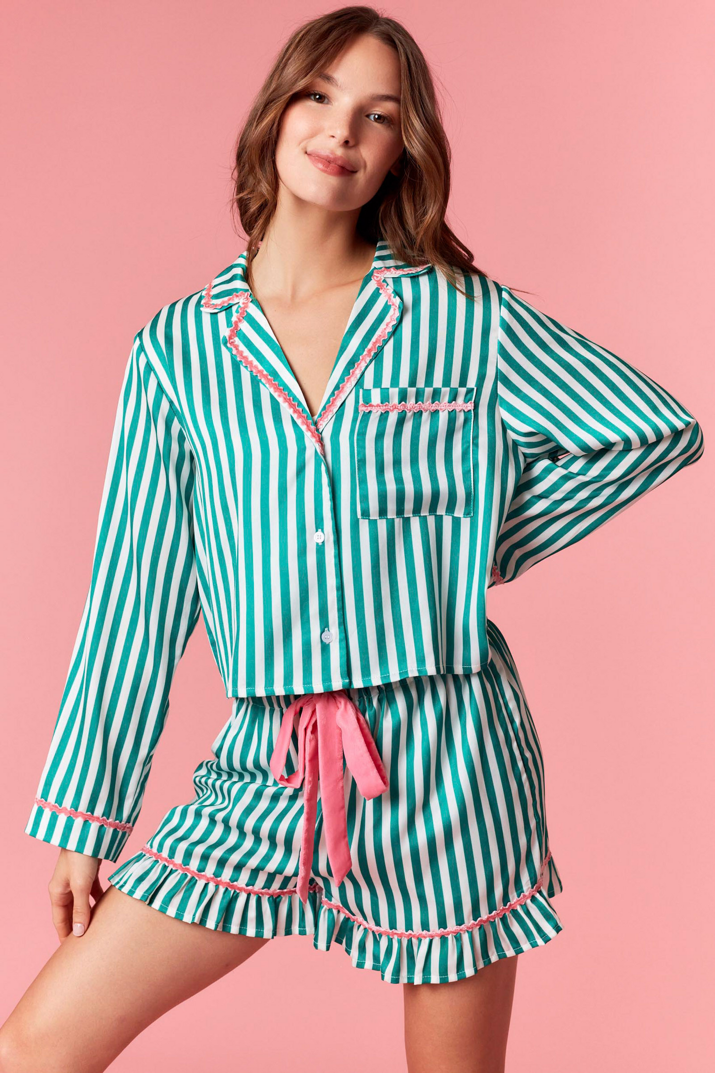 Merry & Bright Green Striped Pajama Set