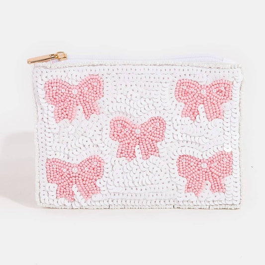 Pink Pearl Bow Beaded Coin Purse