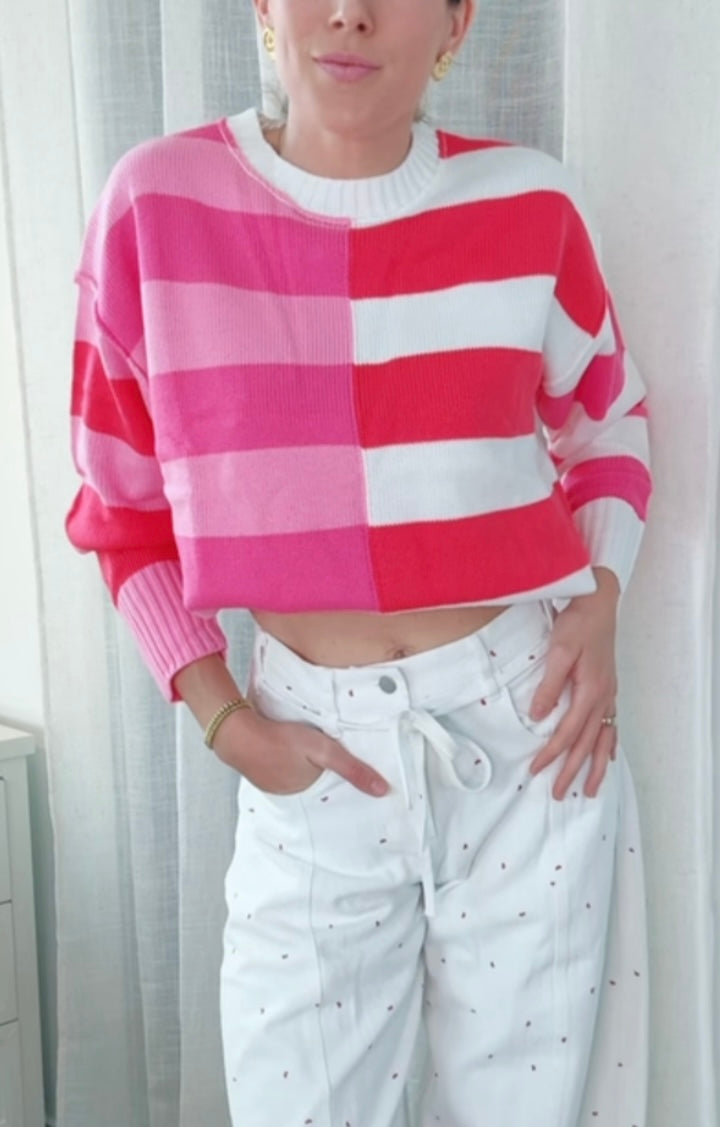 Striped Red & Pink Long Sleeve Sweater