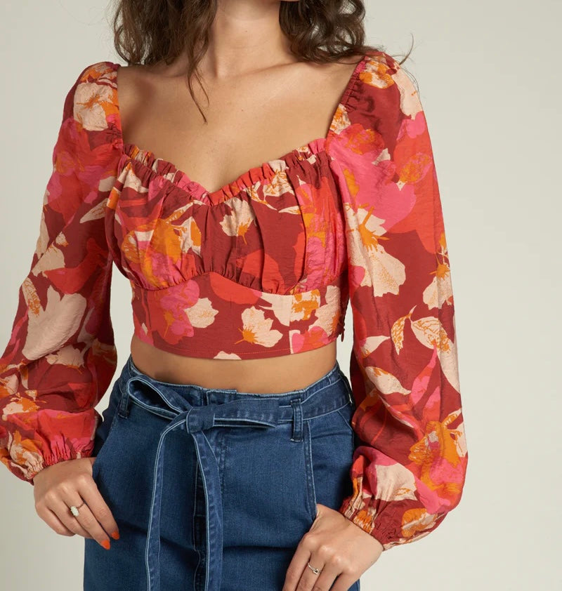 Floral Long Sleeve Crop Top