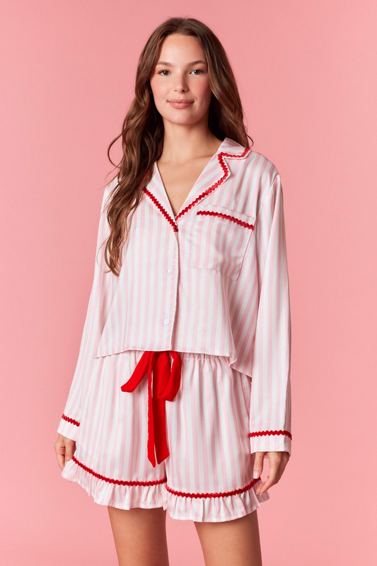 Merry & Bright Pink Striped Pajama Set