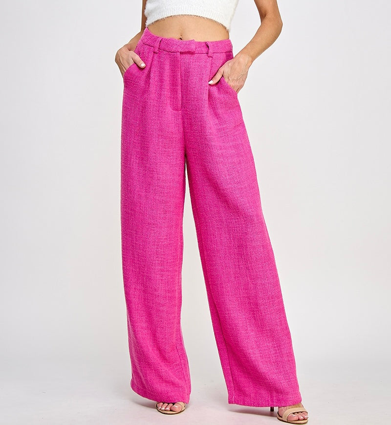 Dragonfruit Tweed Wide Leg Dress Pant