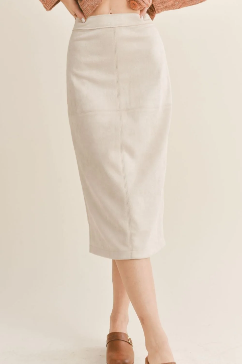 Bone Suede Midi Skirt
