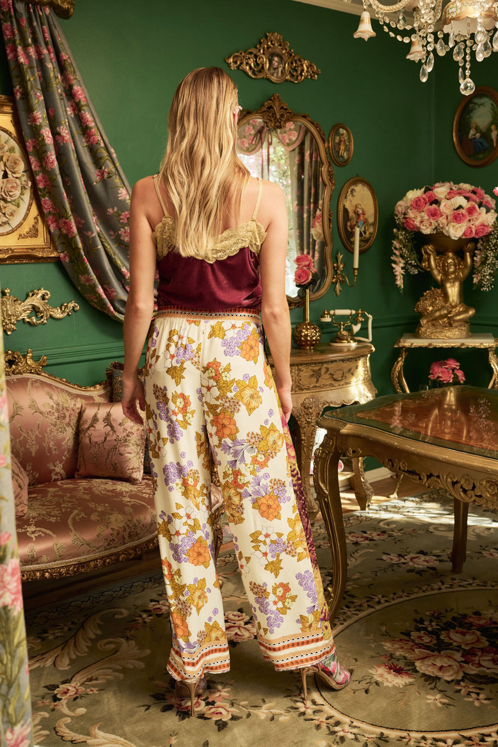 Golden Floral Print Pant