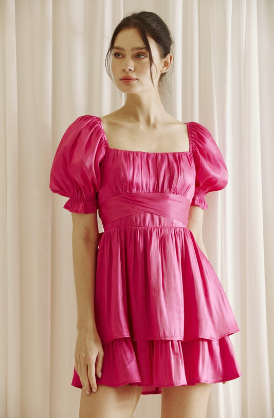 Magenta Tie Back Mini Dress