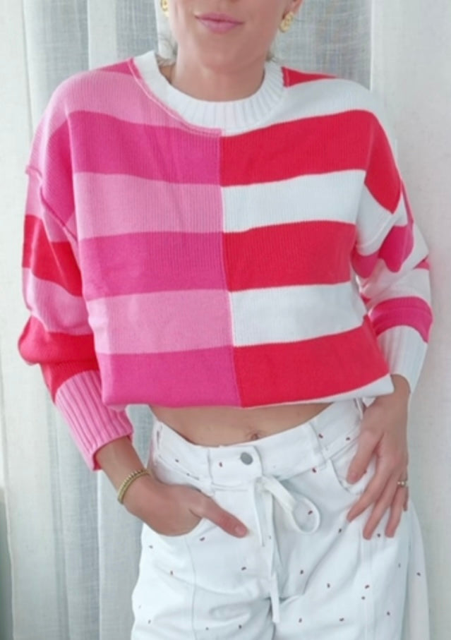 Striped Red & Pink Long Sleeve Sweater
