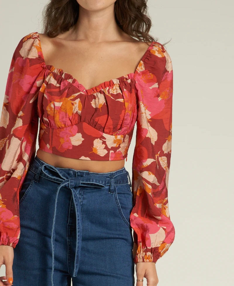 Floral Long Sleeve Crop Top