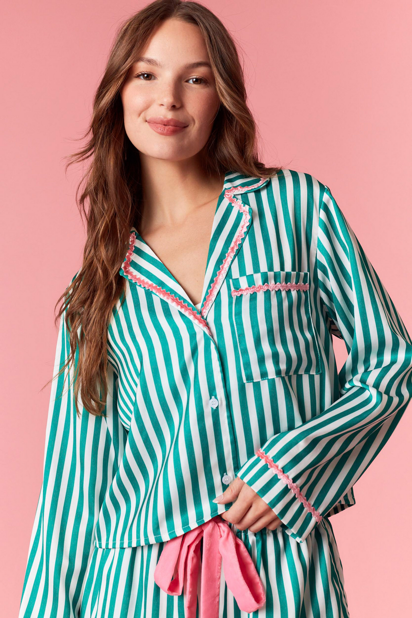 Merry & Bright Green Striped Pajama Set