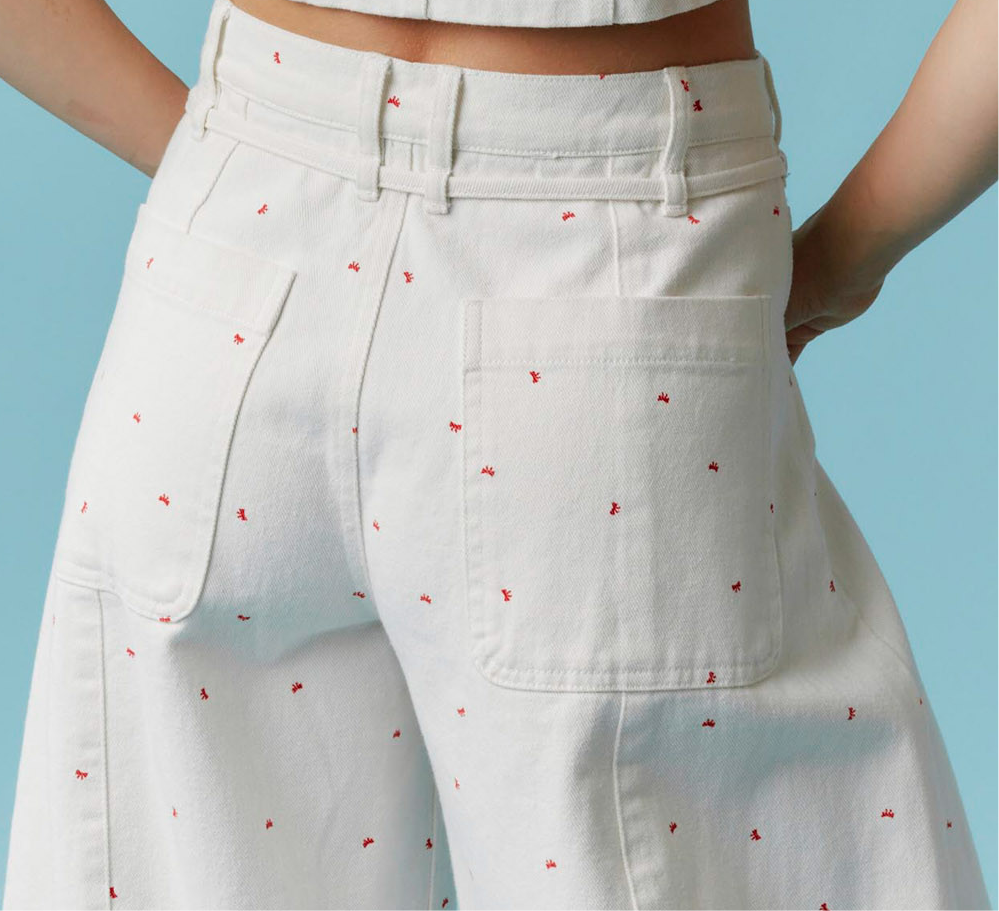 Mini Bow Print Washed Barrel Jeans