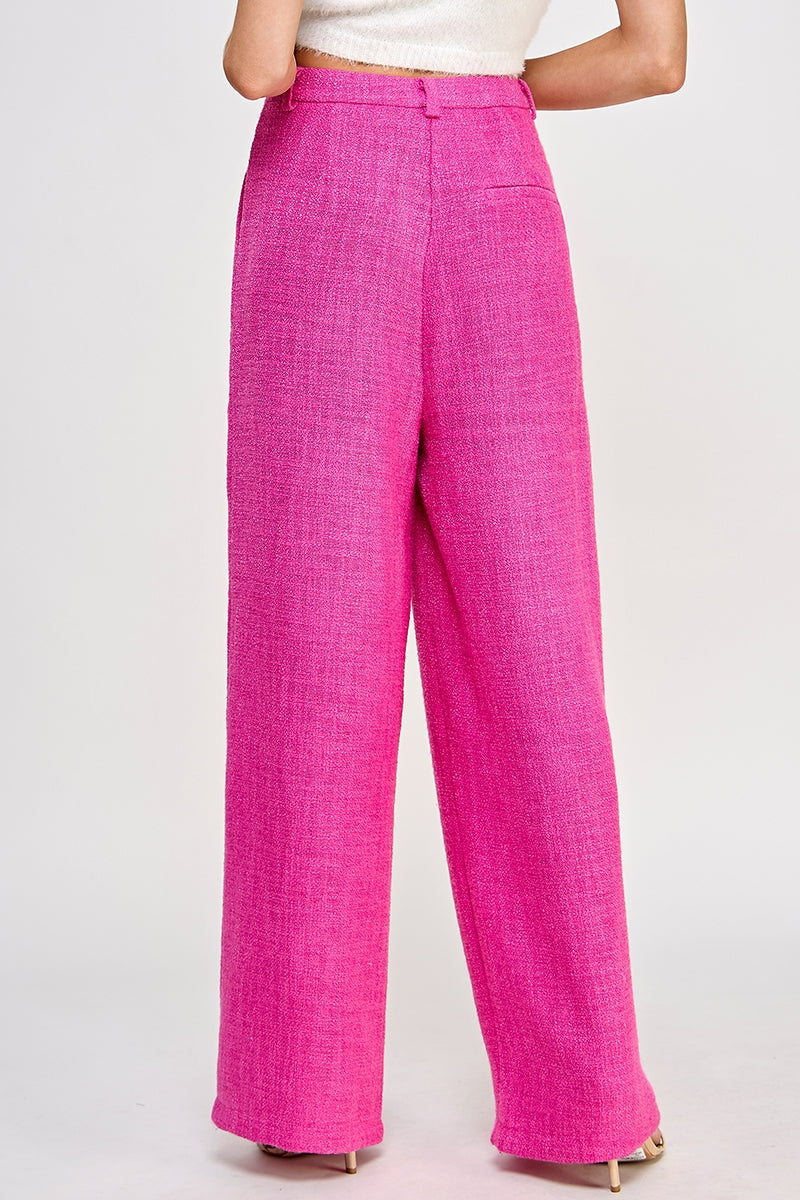 Dragonfruit Tweed Wide Leg Dress Pant