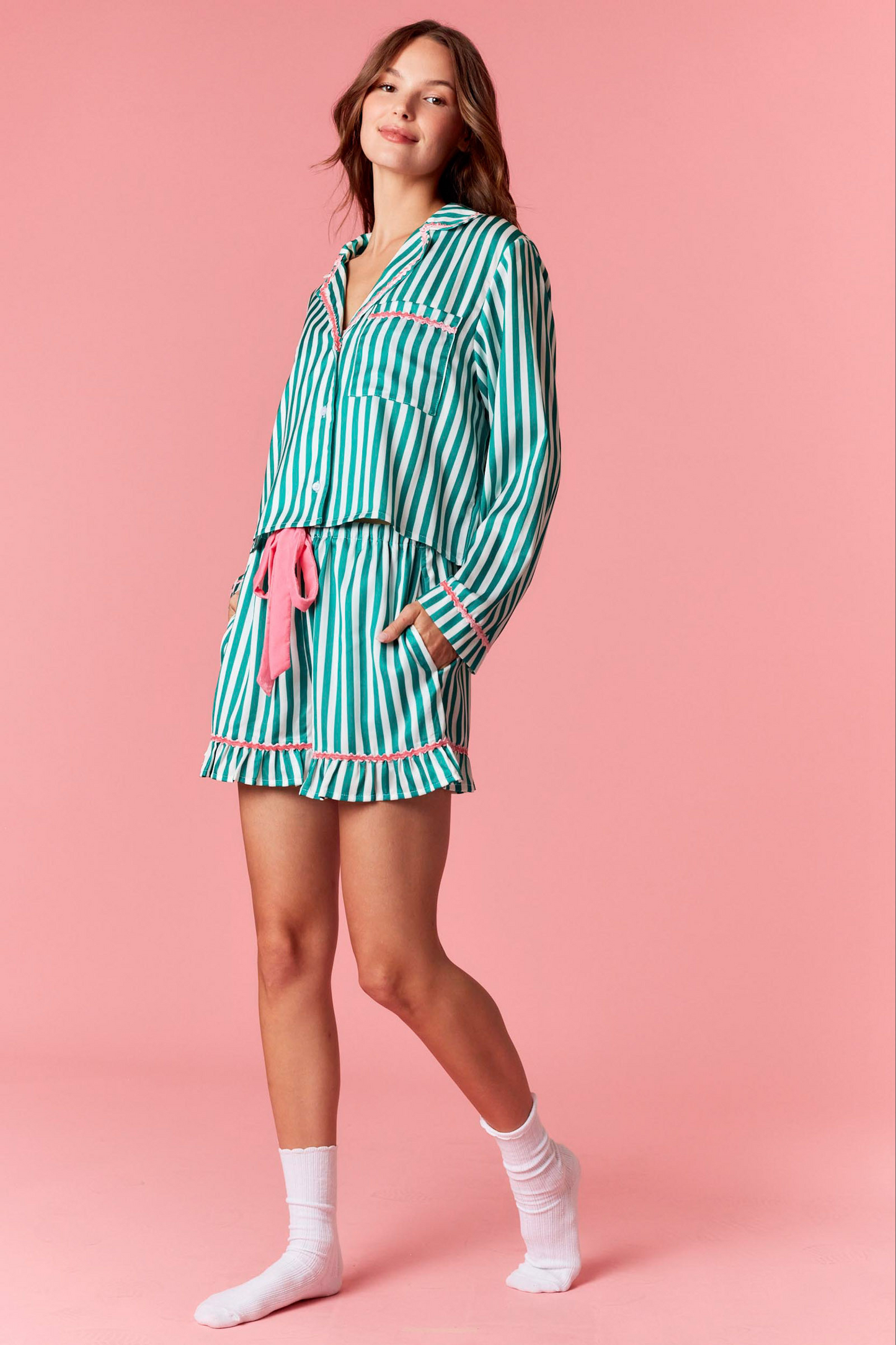 Merry & Bright Green Striped Pajama Set