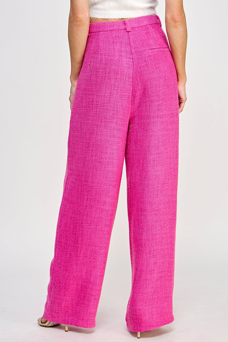 Dragonfruit Tweed Wide Leg Dress Pant