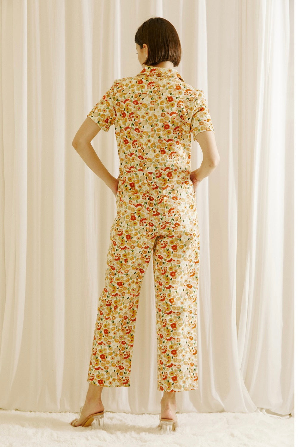Floral button Down Denim Jumpsuit