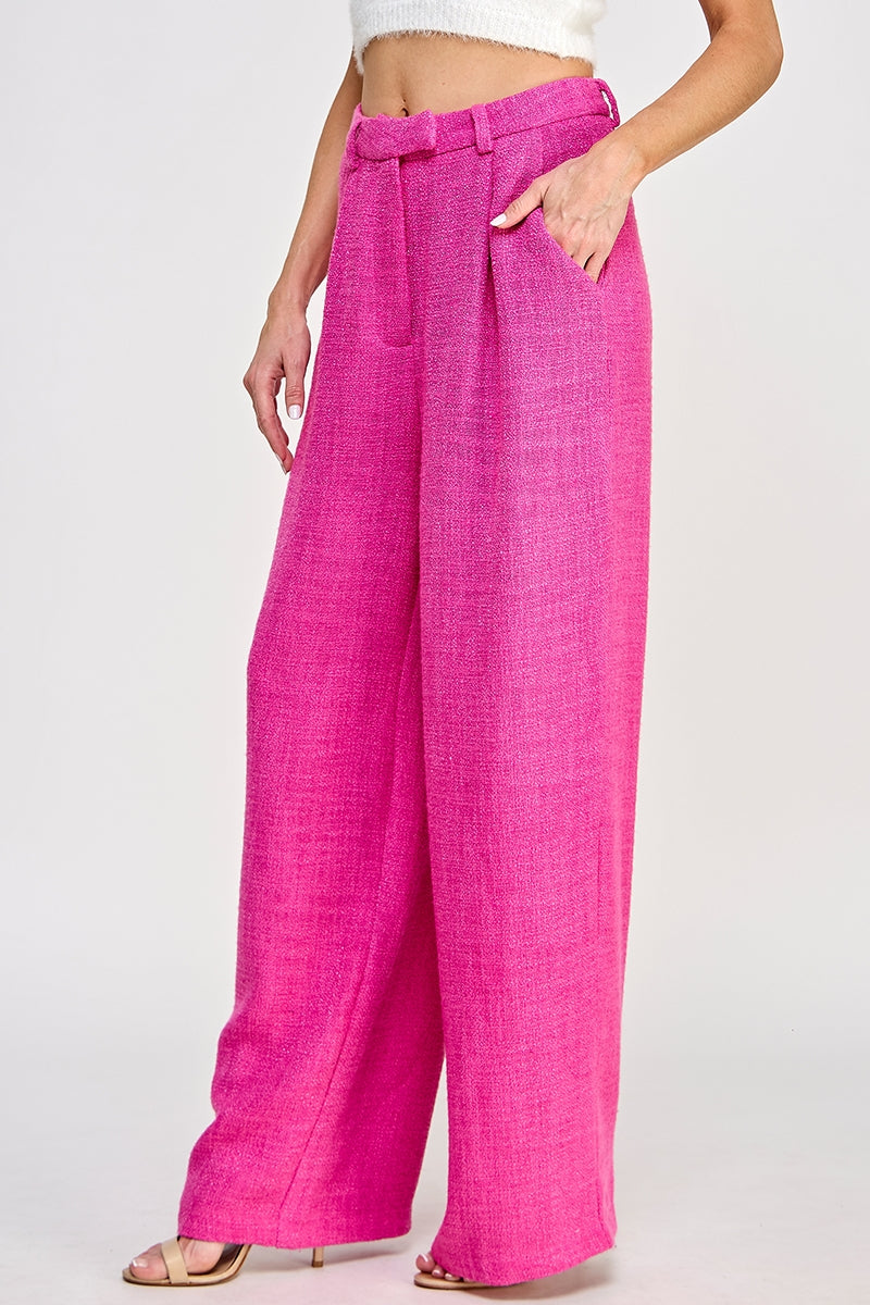 Dragonfruit Tweed Wide Leg Dress Pant