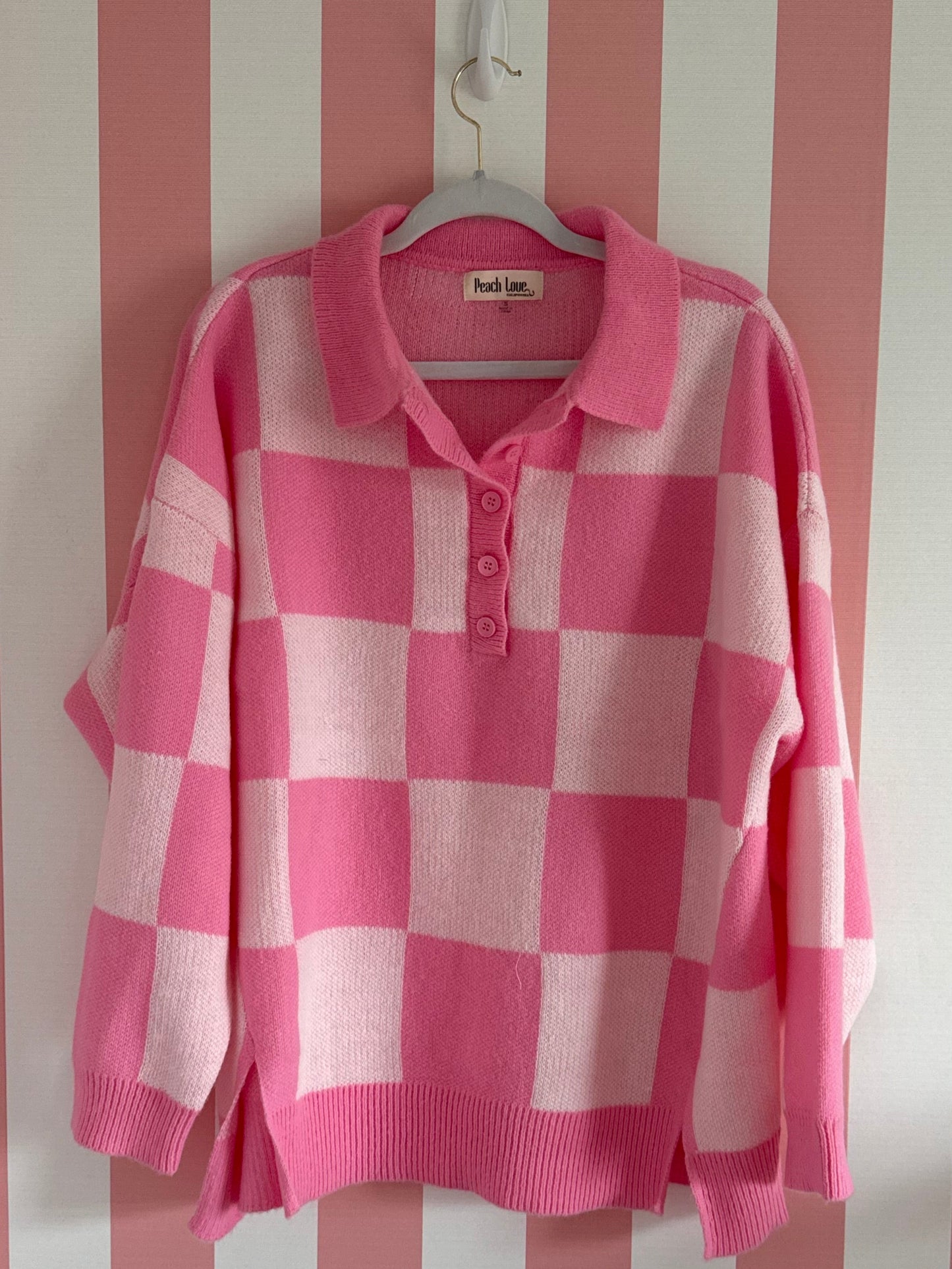 Checkered Pink Collared sweater