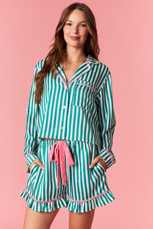 Merry & Bright Green Striped Pajama Set