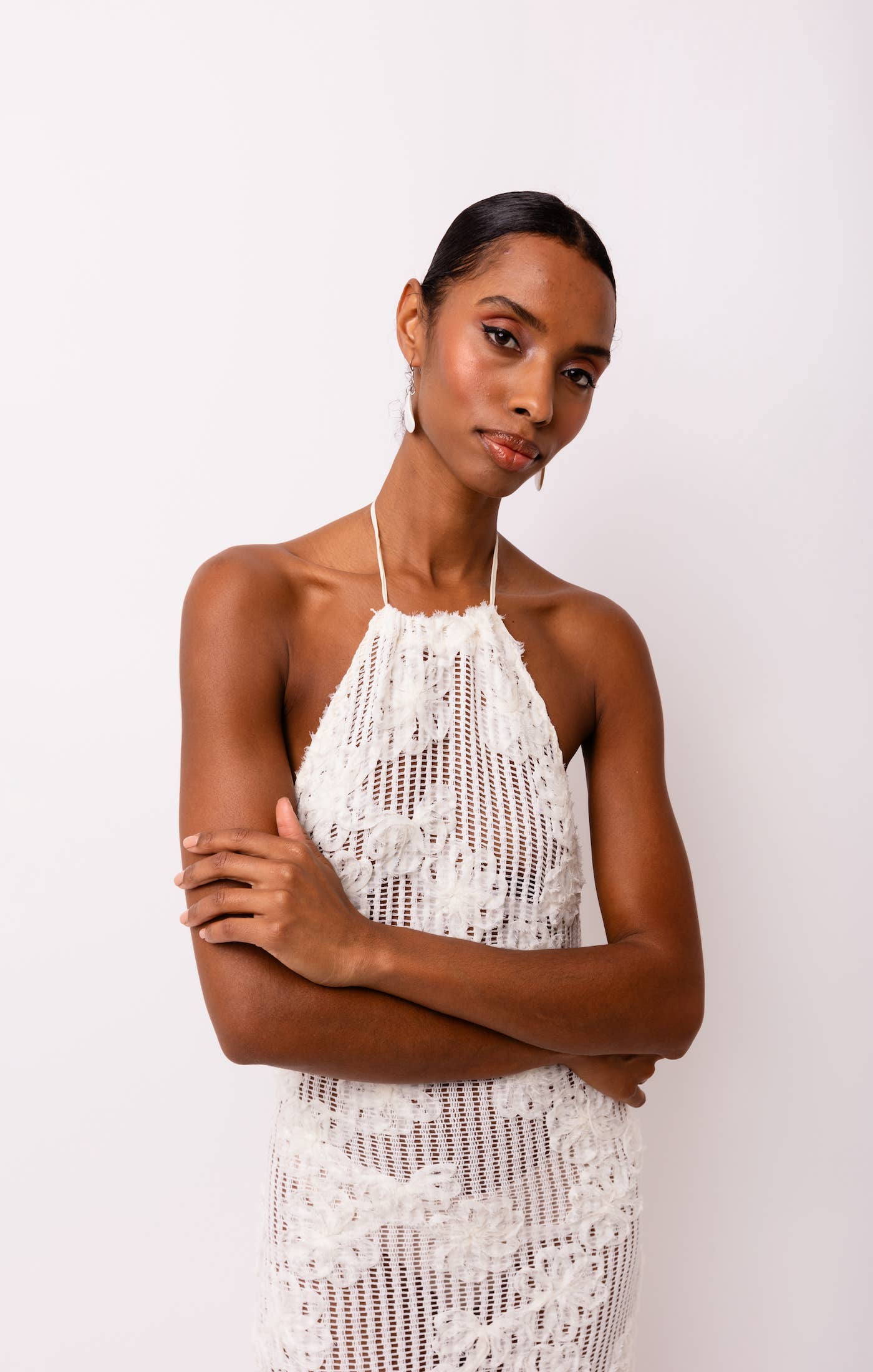 Cici Crochet Floral Printed Halter Neck Maxi Dress