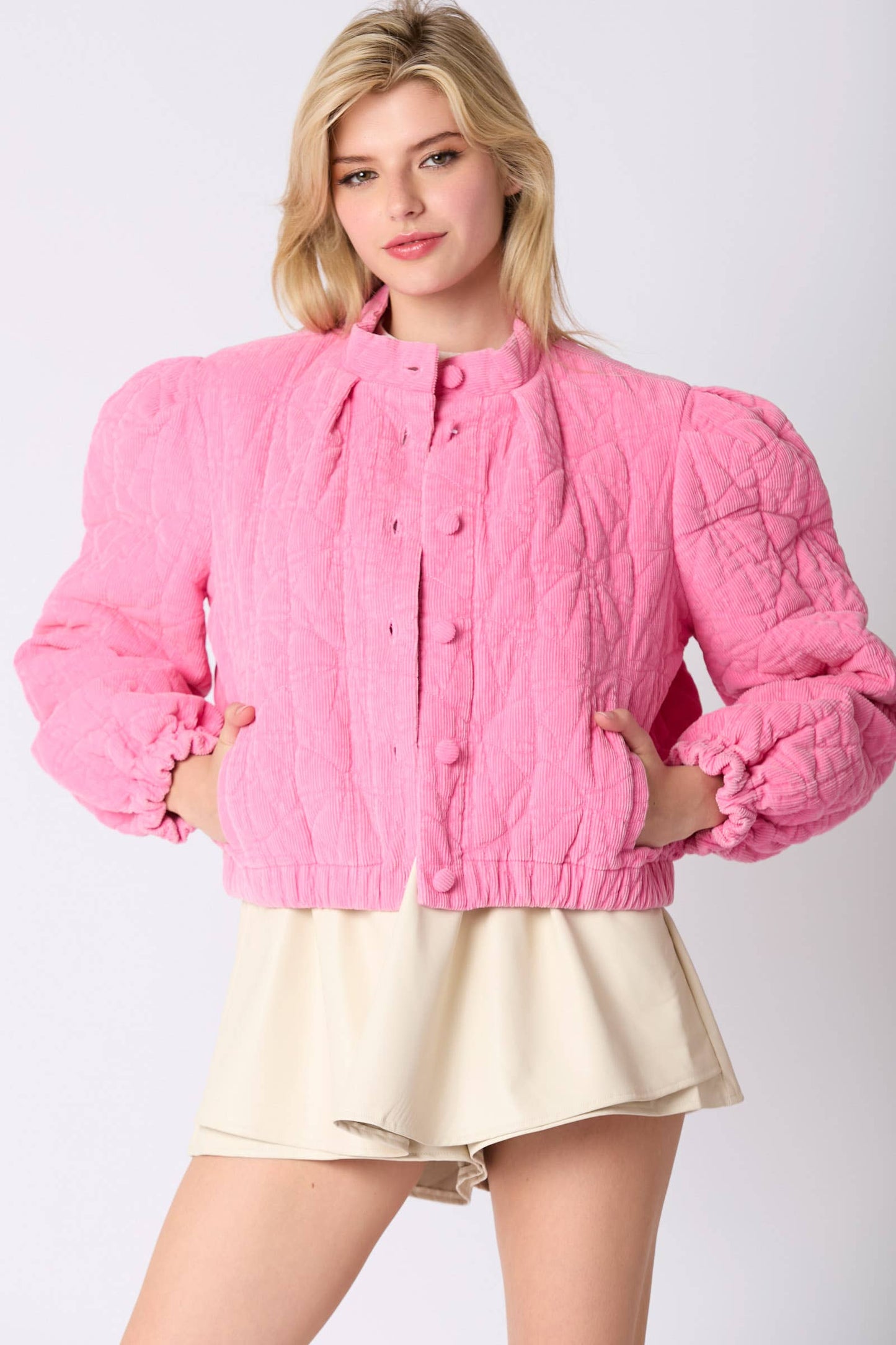 Bow Quilted Padded Corduroy Jacket