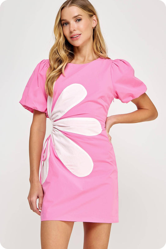Side Cut-Out Flower Detail Mini Dress