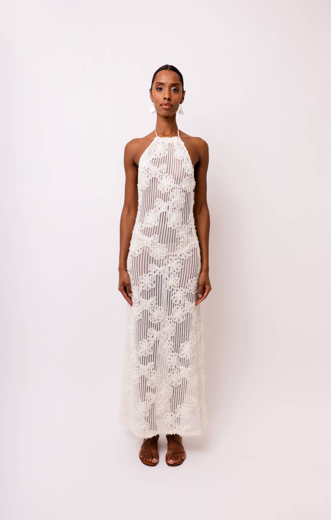 Cici Crochet Floral Printed Halter Neck Maxi Dress