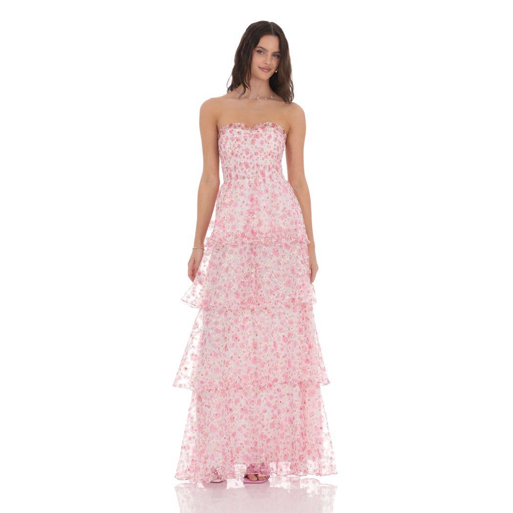 Pink & White Ditsy Floral Maxi Dress