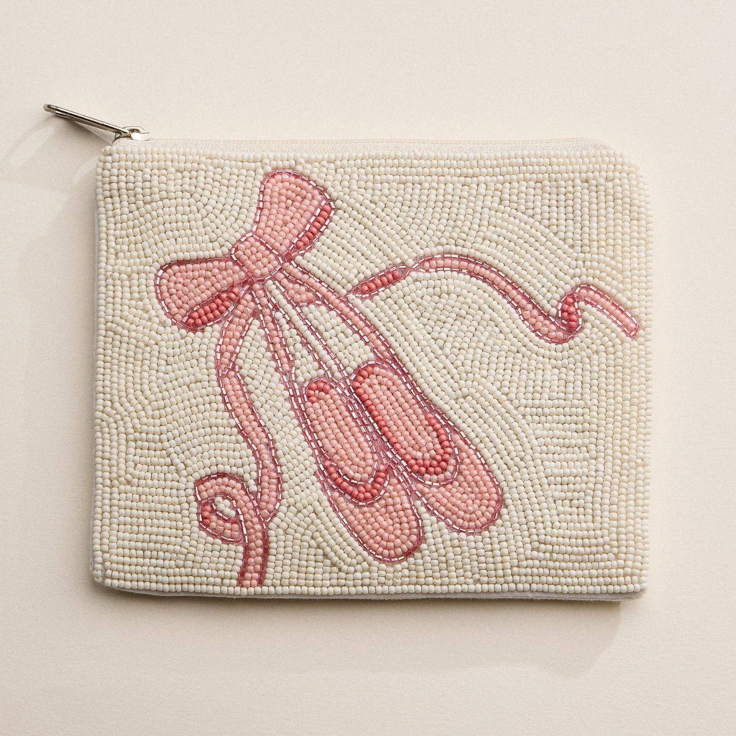 Pink Ballet Beaded Zipper Pouch