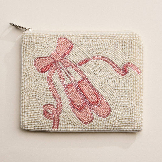 Pink Ballet Beaded Zipper Pouch