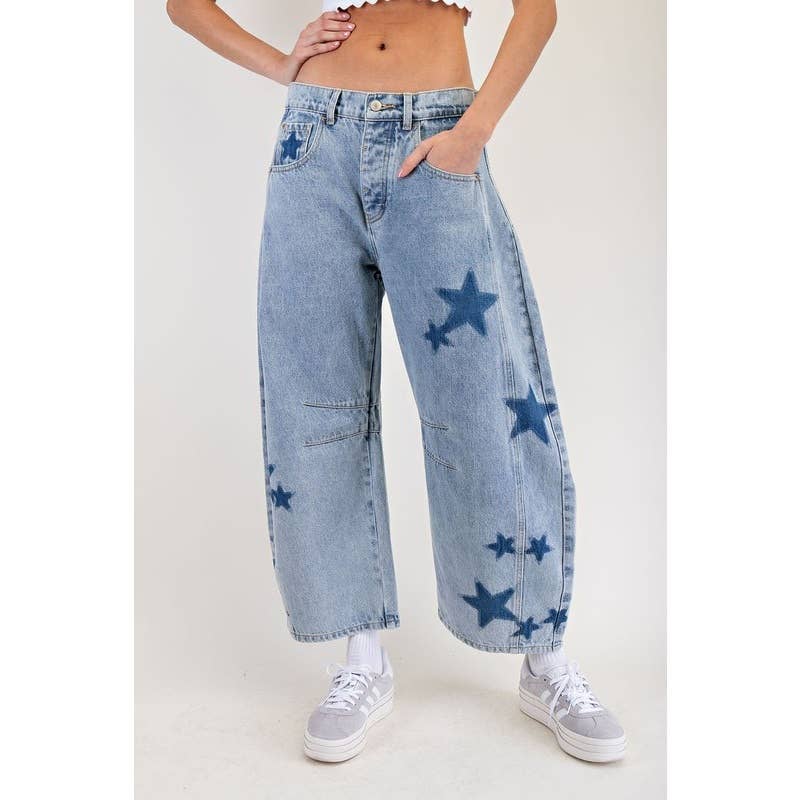 Mineral Washed Star Barrel Jeans