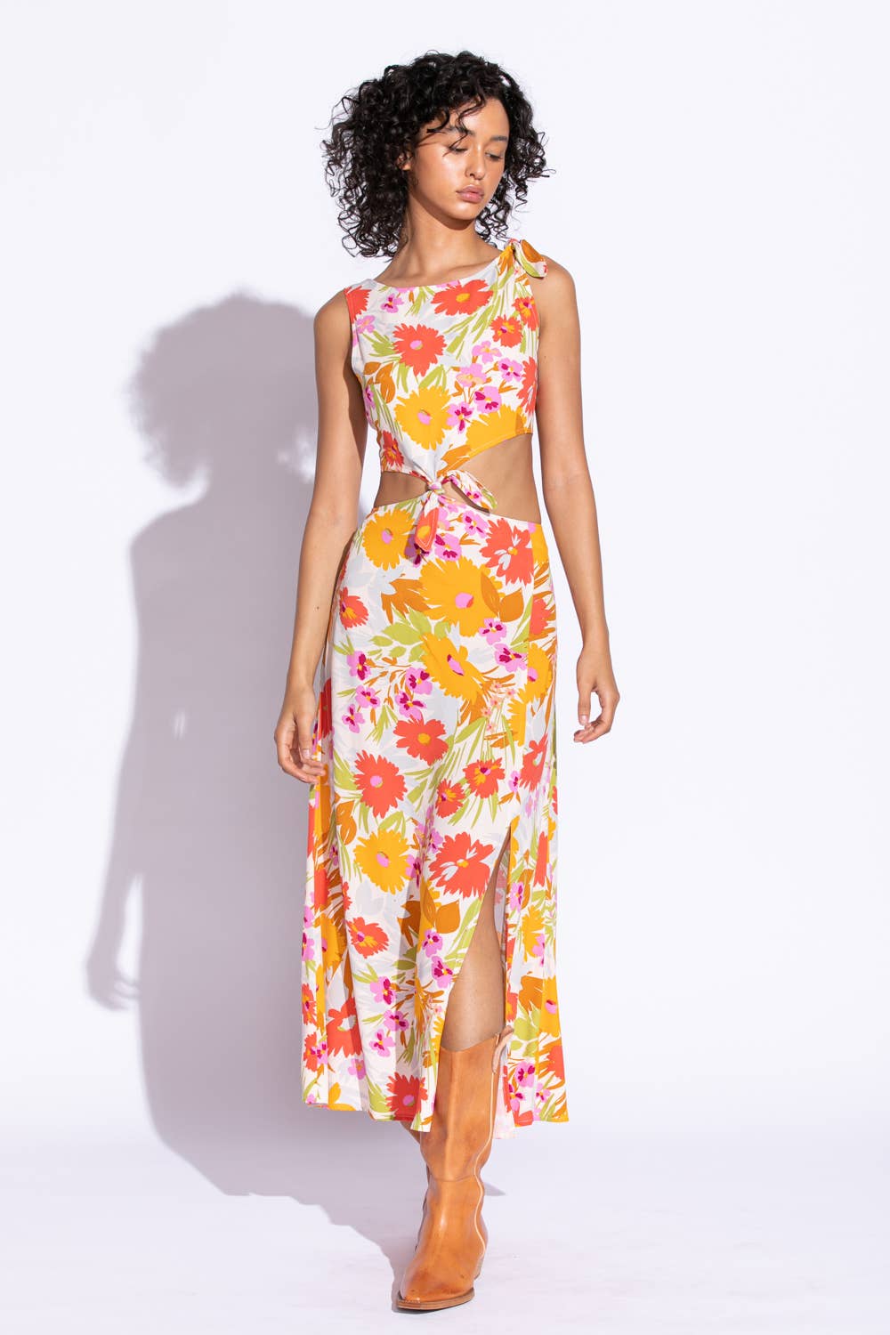 Floral Knotted Waist Maxi Dress